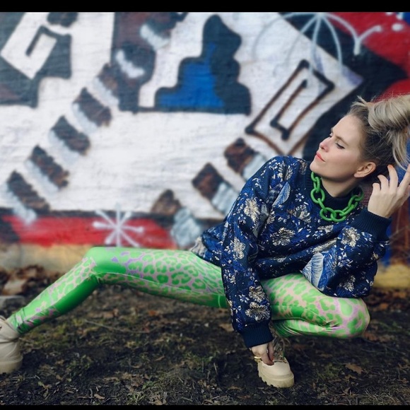 H&M Studio Collection Green Leopard Print Patterned Leggings - Picture 7 of 16